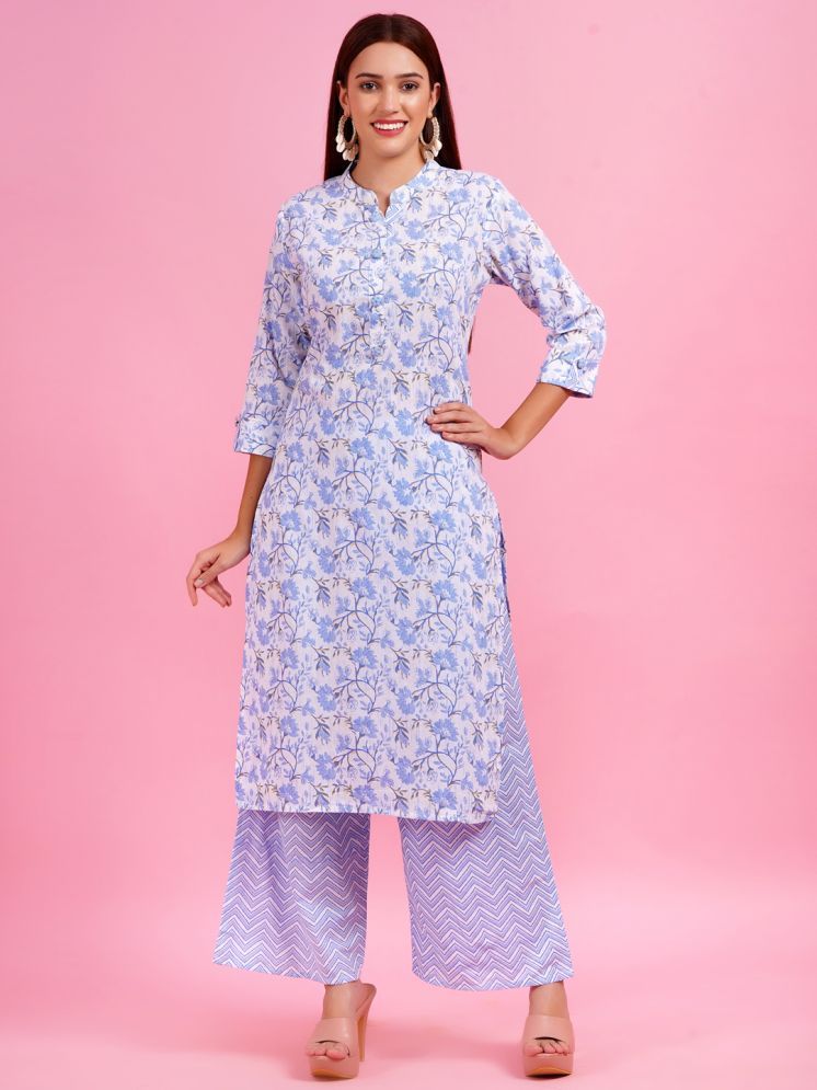     			HIGHLIGHT FASHION EXPORT Cotton Printed Kurti With Pants Women's Stitched Salwar Suit - Blue ( Pack of 1 )