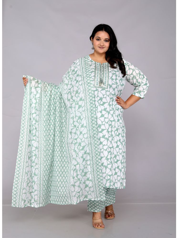     			HIGHLIGHT FASHION EXPORT Cotton Printed Kurti With Pants Women's Stitched Salwar Suit - Green ( Pack of 1 )