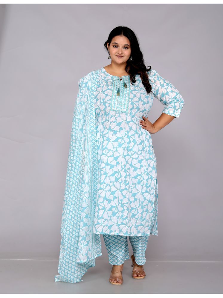     			HIGHLIGHT FASHION EXPORT Cotton Printed Kurti With Pants Women's Stitched Salwar Suit - Light Blue ( Pack of 1 )