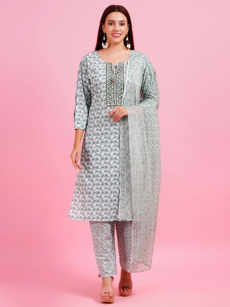     			HIGHLIGHT FASHION EXPORT Cotton Printed Kurti With Pants Women's Stitched Salwar Suit - Grey ( Pack of 1 )