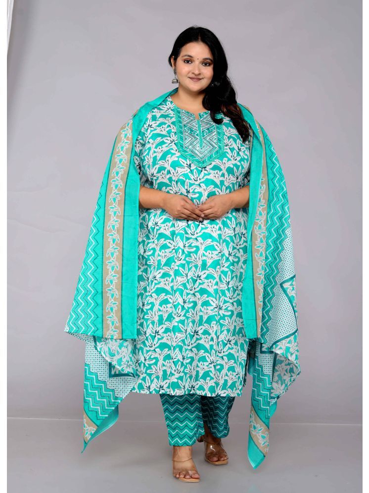     			Jyoti Cotton Printed Kurti With Pants Women's Stitched Salwar Suit - Green ( Pack of 1 )