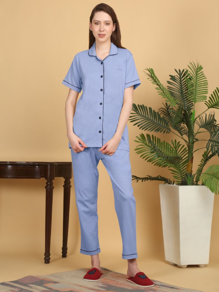     			Klotthe Blue Cotton Women's Nightwear Nightsuit Sets ( Pack of 1 )