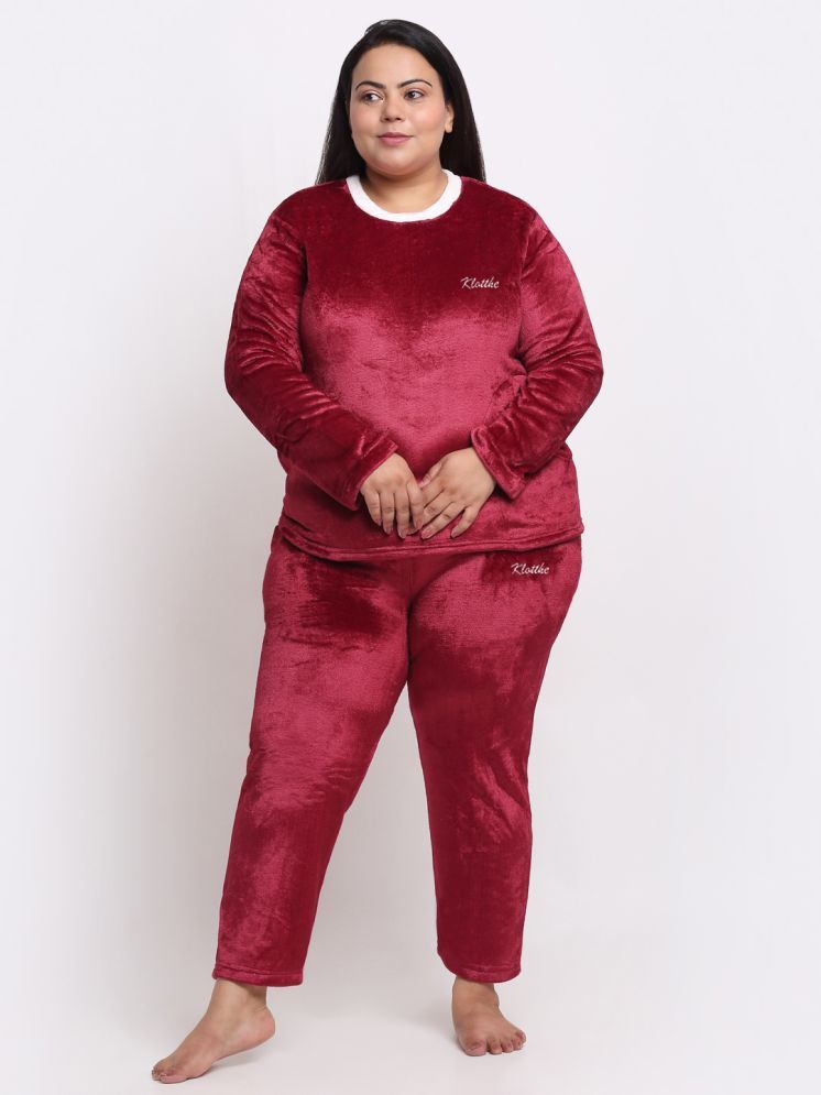     			Klotthe Red Woollen Women's Nightwear Nightsuit Sets ( Pack of 1 )