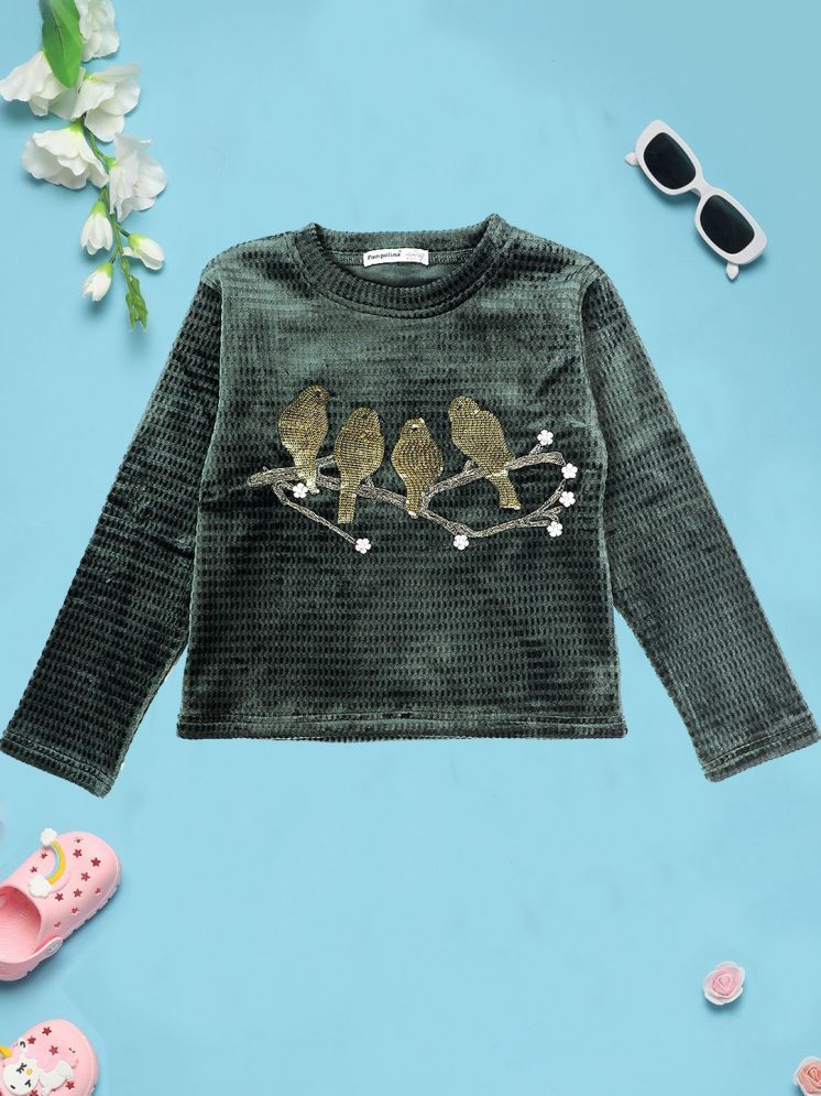     			PAMPOLINA Girls Cotton Blend Sweatshirt ( Olive Green )