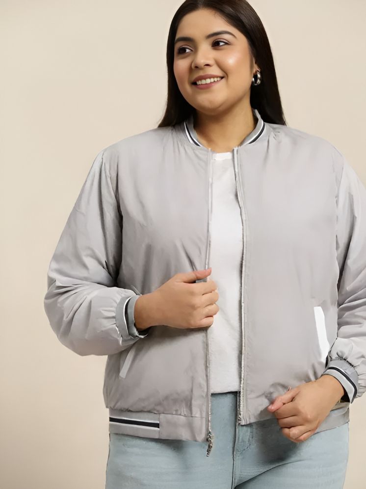     			PLUS PARADISE - Polyester Grey Bomber Jackets