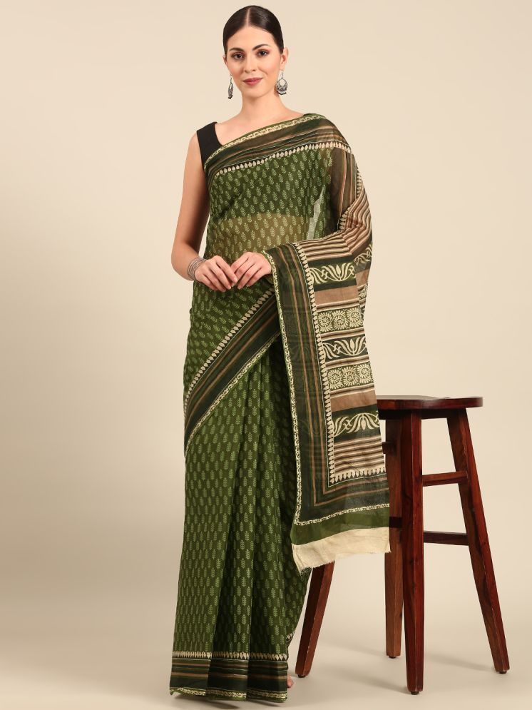     			SHANVIKA Cotton Printed Saree Without Blouse Piece - Green ( Pack of 1 )