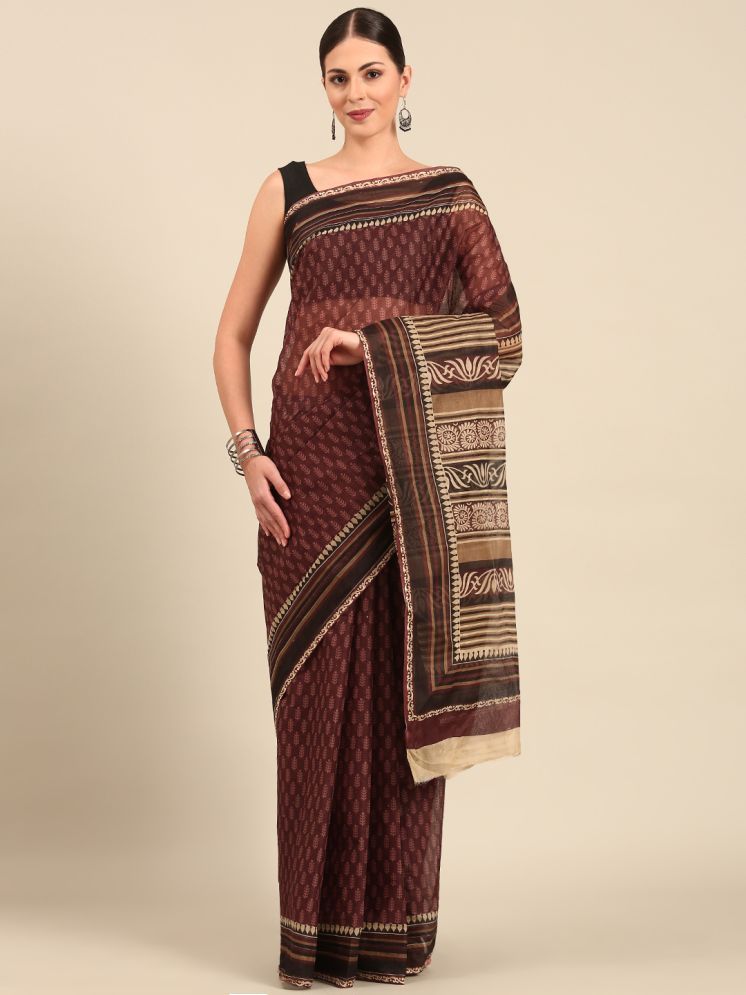     			SHANVIKA Cotton Printed Saree Without Blouse Piece - Brown ( Pack of 1 )