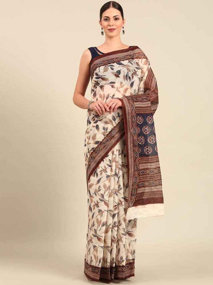     			SHANVIKA Cotton Printed Saree Without Blouse Piece - Cream ( Pack of 1 )