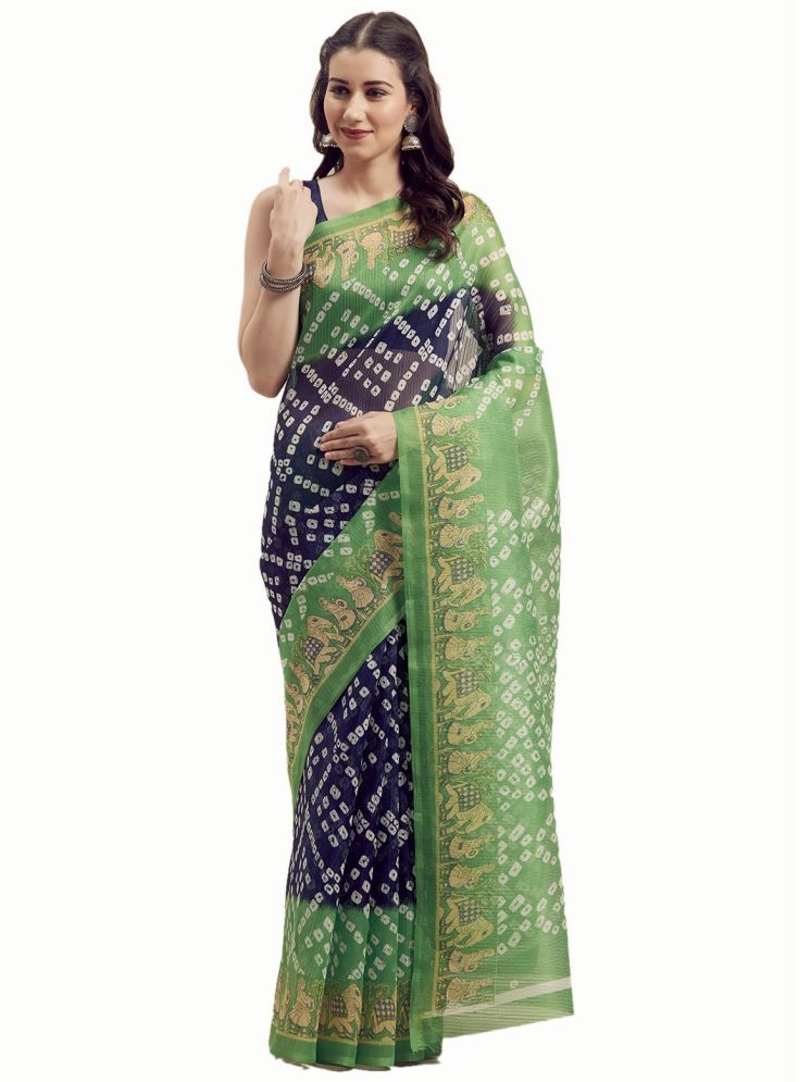     			Samai Art Silk Printed Saree With Blouse Piece - Green ( Pack of 1 )