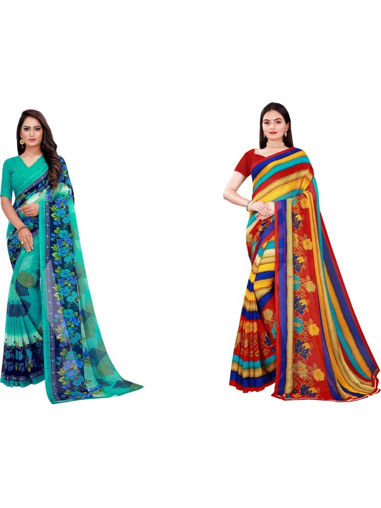     			Samai Cotton Silk Printed Saree With Blouse Piece - Multicolor3 ( Pack of 2 )