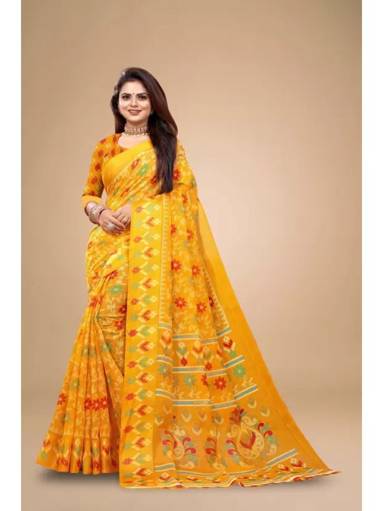     			Samai Cotton Silk Printed Saree With Blouse Piece - Yellow ( Pack of 1 )