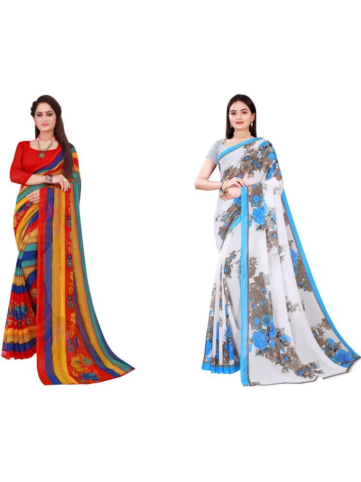     			Samai Cotton Silk Printed Saree With Blouse Piece - Multicolor ( Pack of 2 )