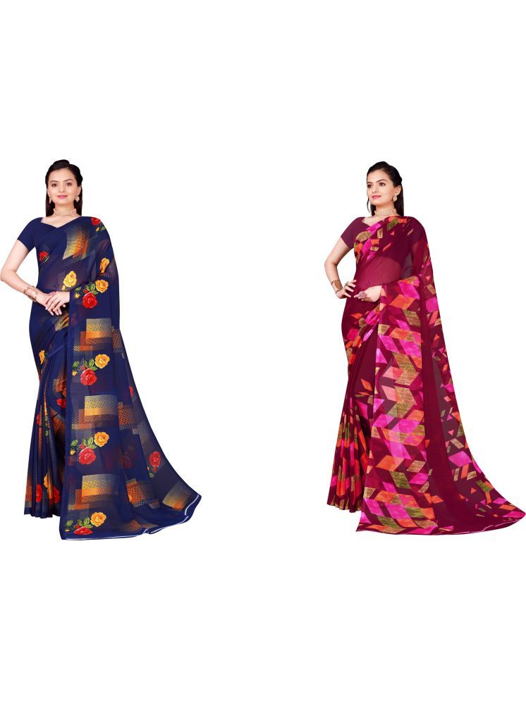     			Samai Cotton Silk Printed Saree With Blouse Piece - Multicolor3 ( Pack of 2 )