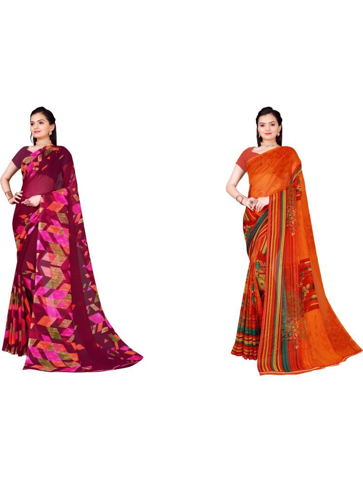     			Samai Cotton Silk Printed Saree With Blouse Piece - Multicolor8 ( Pack of 2 )