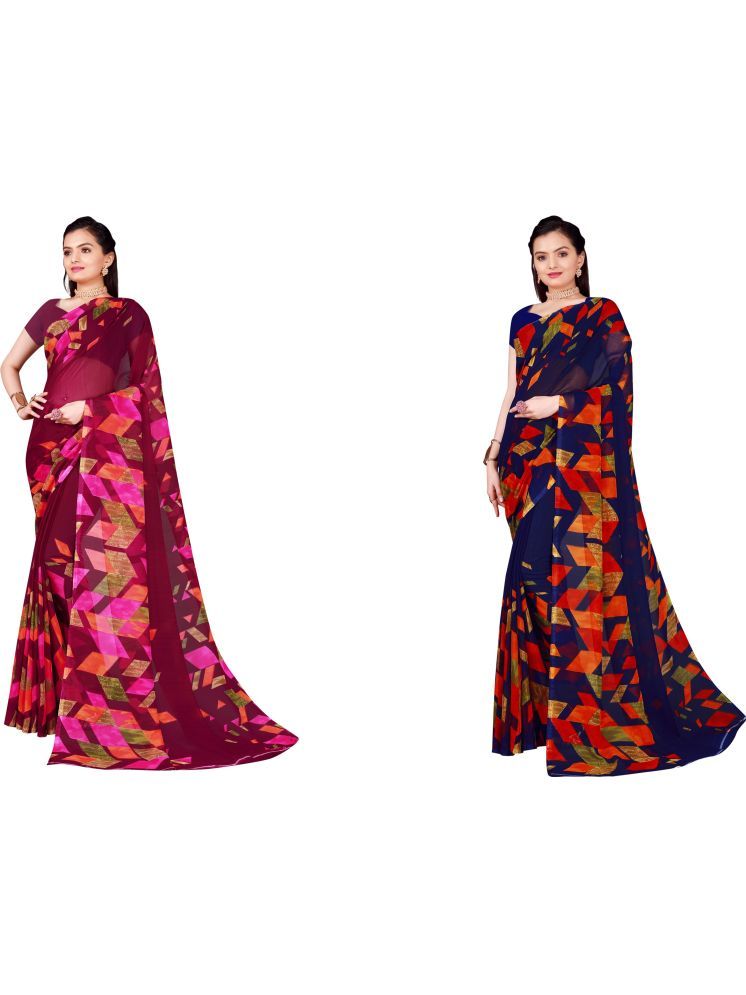     			Samai Cotton Silk Printed Saree With Blouse Piece - Multicolor7 ( Pack of 2 )