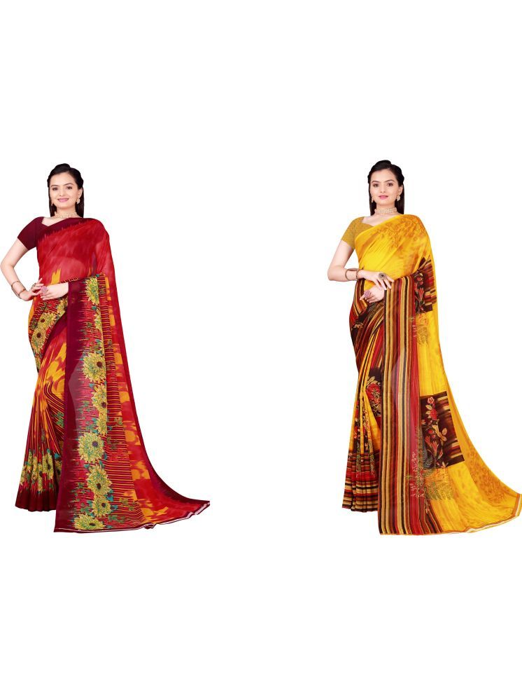     			Samai Cotton Silk Printed Saree With Blouse Piece - Multicolor ( Pack of 2 )