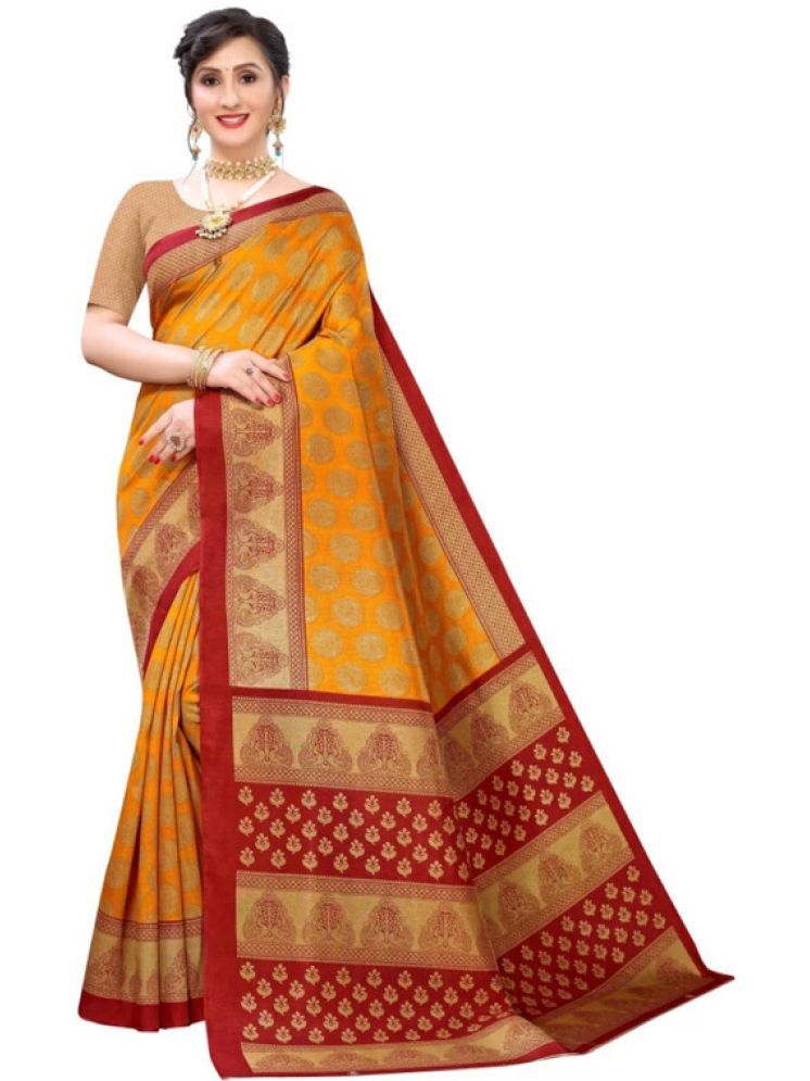     			Samai Cotton Silk Printed Saree With Blouse Piece - Yellow ( Pack of 1 )