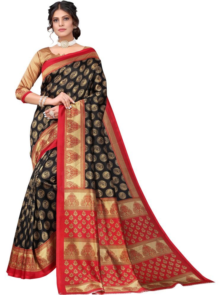     			Samai Cotton Silk Printed Saree With Blouse Piece - Black ( Pack of 1 )