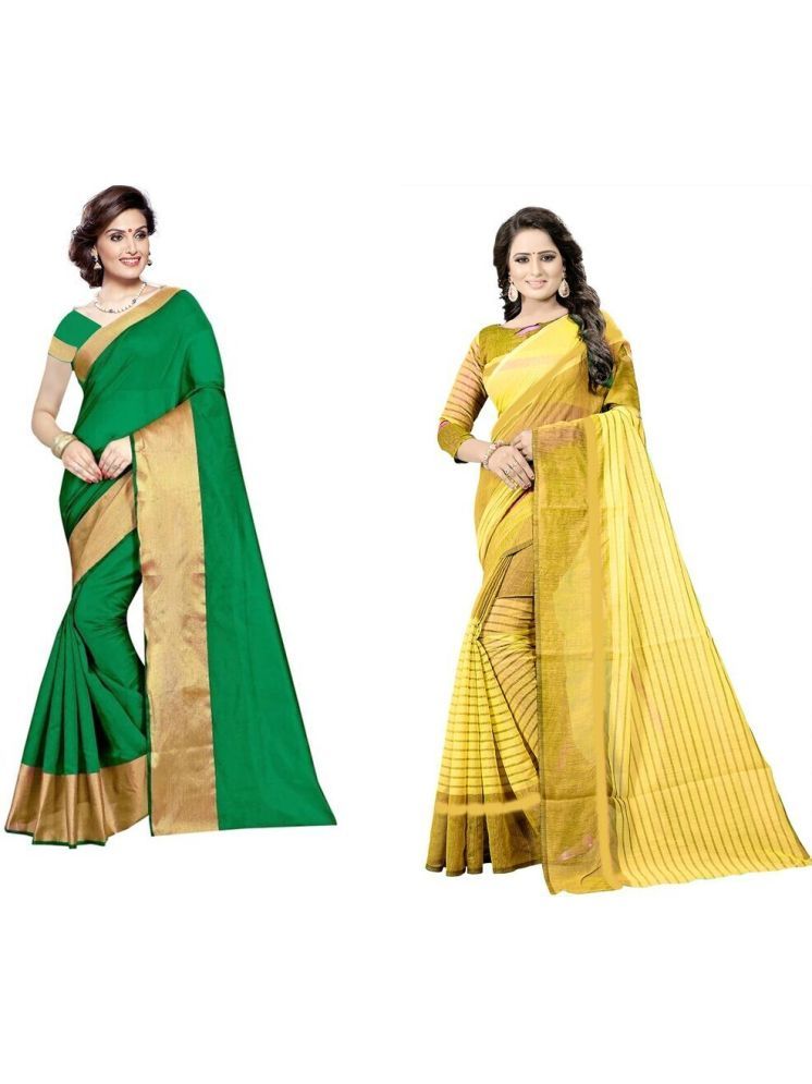     			Samai Cotton Silk Solid Saree With Blouse Piece - Multicolor3 ( Pack of 2 )