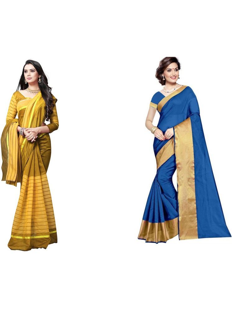     			Samai Cotton Silk Solid Saree With Blouse Piece - Multicolor3 ( Pack of 2 )