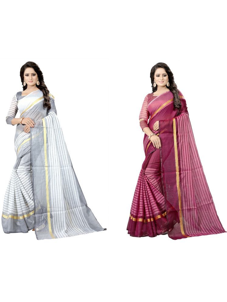     			Samai Cotton Silk Solid Saree With Blouse Piece - Multicolor5 ( Pack of 2 )