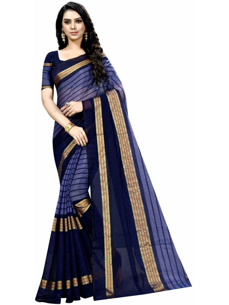     			Samai Cotton Silk Solid Saree With Blouse Piece - Blue ( Pack of 1 )