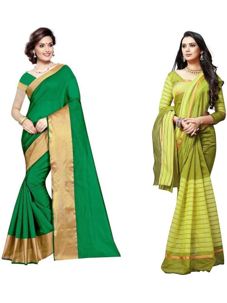     			Samai Cotton Silk Solid Saree With Blouse Piece - Multicolor3 ( Pack of 2 )