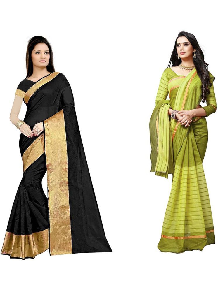     			Samai Cotton Silk Solid Saree With Blouse Piece - Multicolor1 ( Pack of 2 )