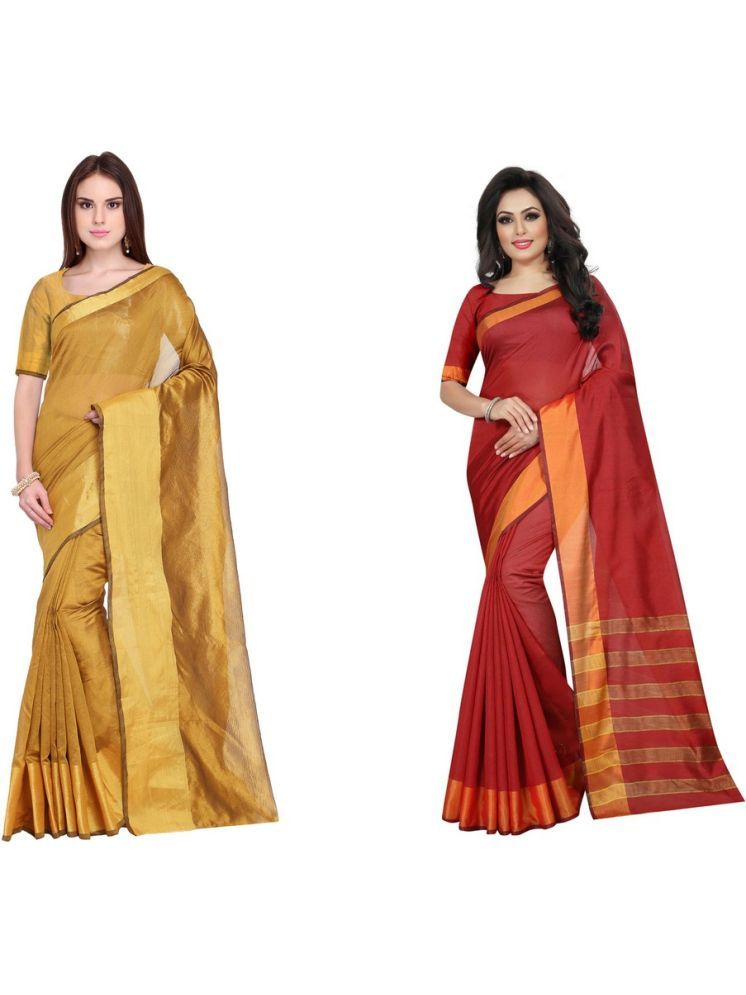     			Samai Cotton Silk Solid Saree With Blouse Piece - Multicolor1 ( Pack of 2 )