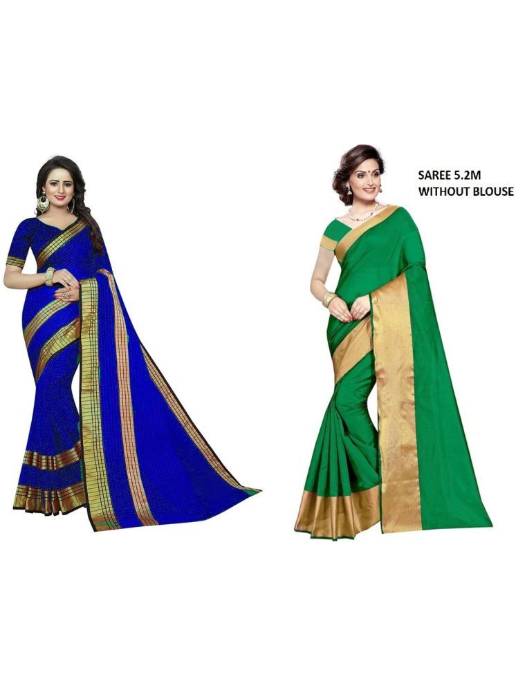     			Samai Cotton Silk Solid Saree With Blouse Piece - Multicolor2 ( Pack of 2 )