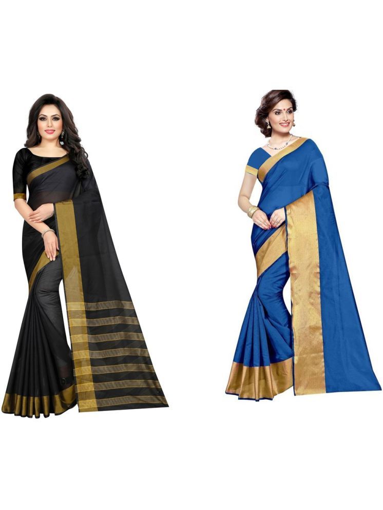     			Samai Cotton Silk Solid Saree With Blouse Piece - Multicolor3 ( Pack of 2 )