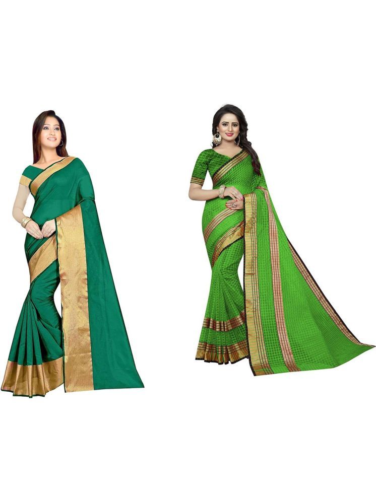     			Samai Cotton Silk Solid Saree With Blouse Piece - Multicolor3 ( Pack of 2 )