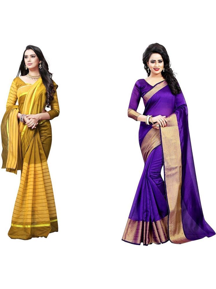     			Samai Cotton Silk Solid Saree With Blouse Piece - Multicolor1 ( Pack of 2 )