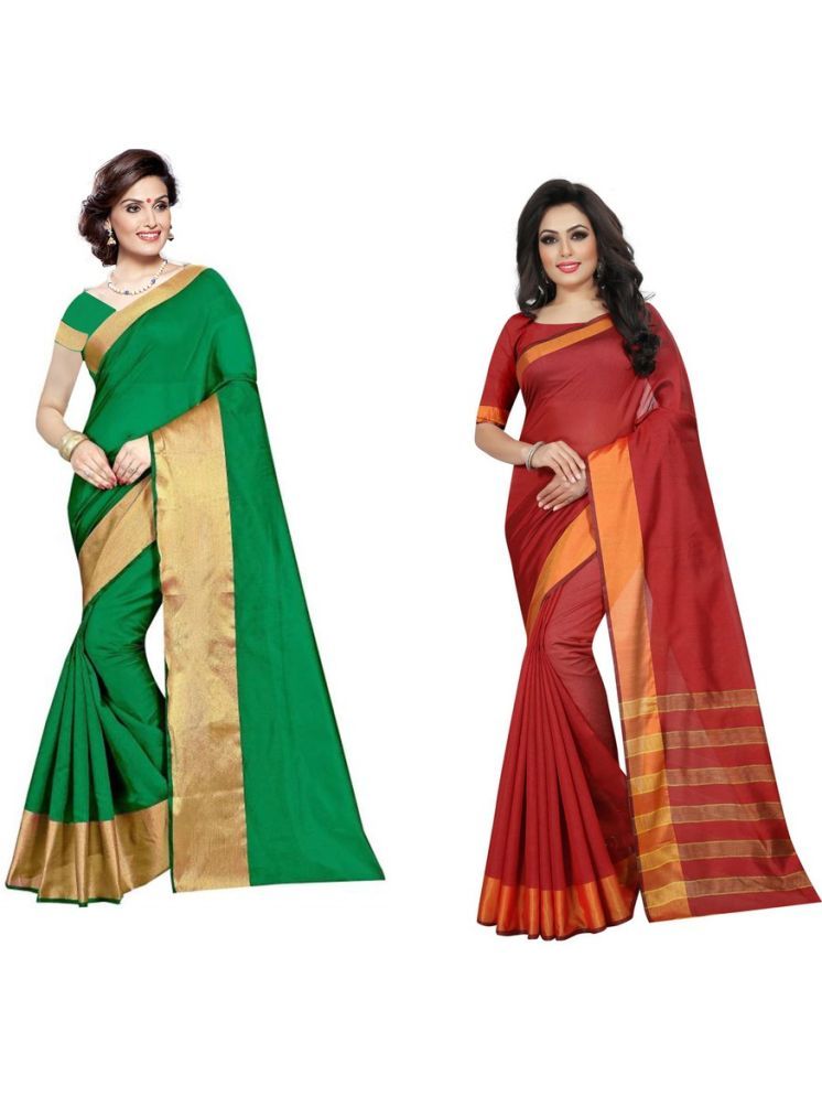     			Samai Cotton Silk Solid Saree With Blouse Piece - Multicolor8 ( Pack of 2 )