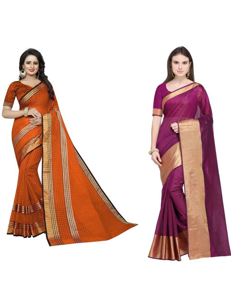     			Samai Cotton Silk Solid Saree With Blouse Piece - Multicolor ( Pack of 2 )