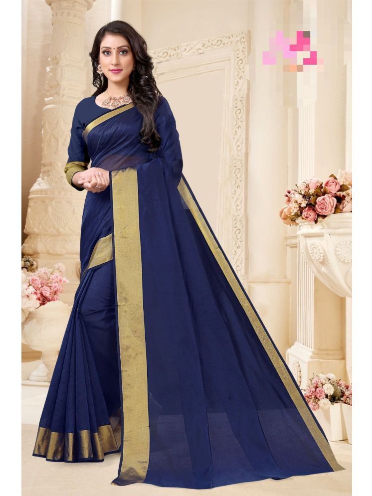     			Samai Cotton Silk Solid Saree Without Blouse Piece - Navy Blue ( Pack of 1 )