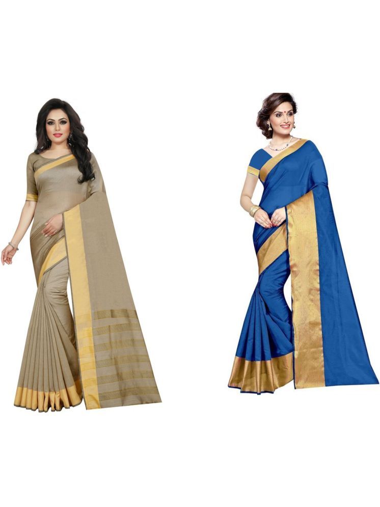     			Samai Cotton Silk Solid Saree With Blouse Piece - Multicolor ( Pack of 2 )