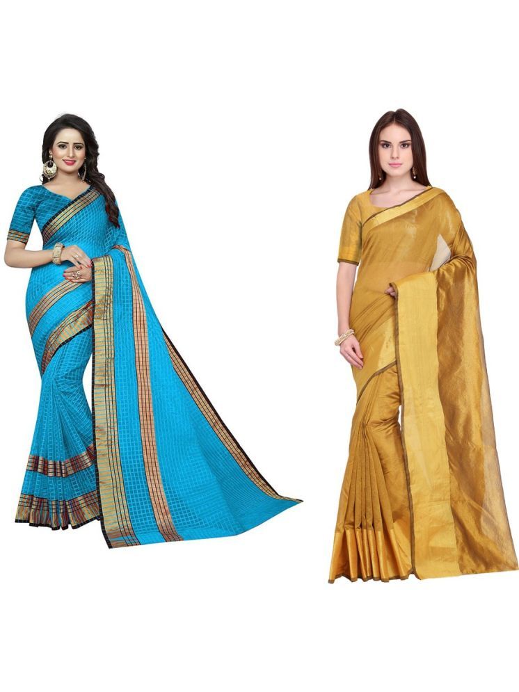     			Samai Cotton Silk Solid Saree With Blouse Piece - Multicolor3 ( Pack of 2 )