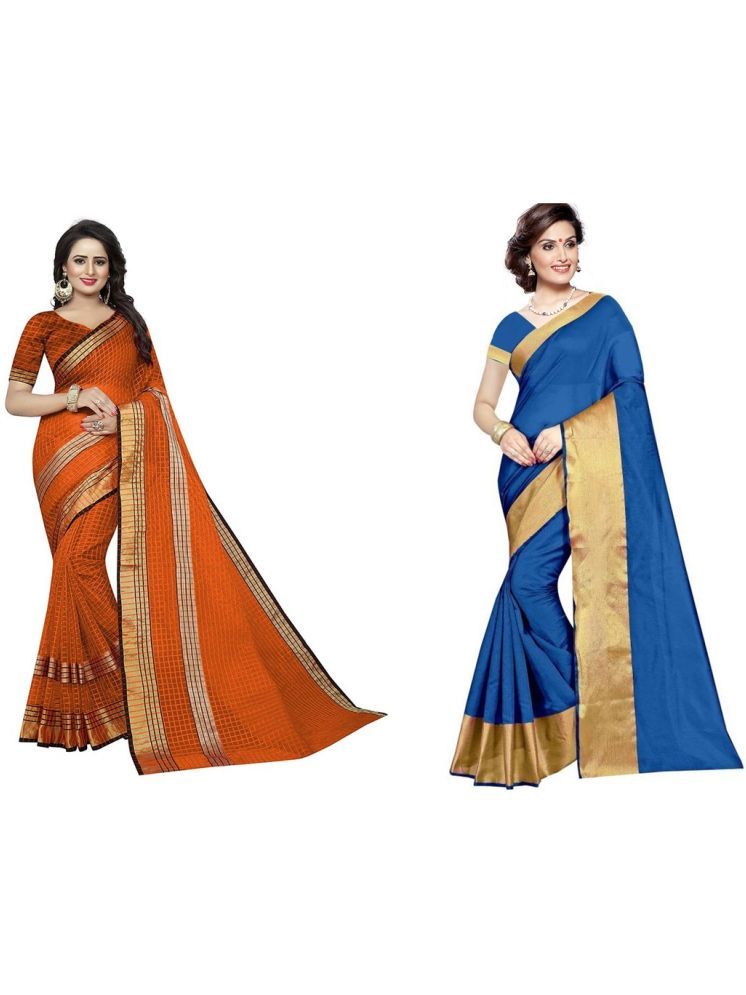     			Samai Cotton Silk Solid Saree With Blouse Piece - Multicolor ( Pack of 2 )