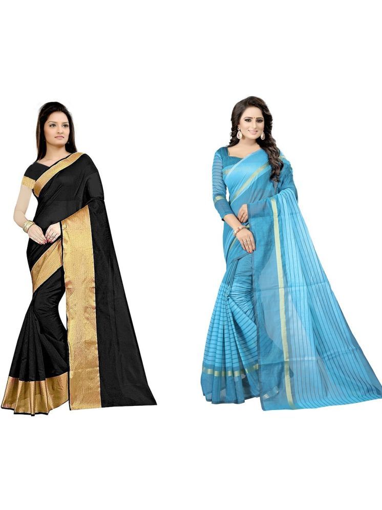     			Samai Cotton Silk Solid Saree With Blouse Piece - Multicolor6 ( Pack of 2 )