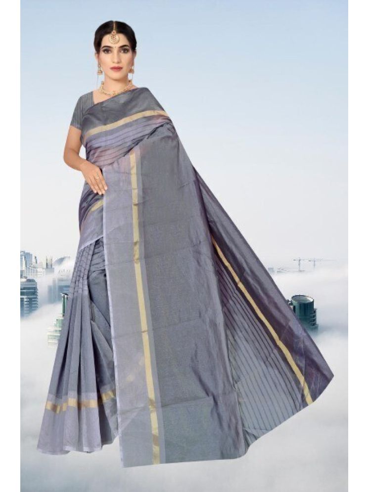     			Samai Cotton Silk Striped Saree With Blouse Piece - Grey ( Pack of 1 )