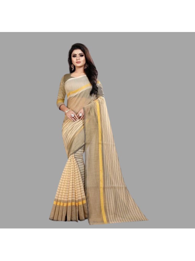     			Samai Cotton Silk Striped Saree With Blouse Piece - Beige ( Pack of 1 )