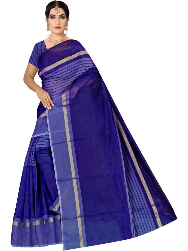     			Samai Cotton Silk Striped Saree With Blouse Piece - Navy Blue ( Pack of 1 )