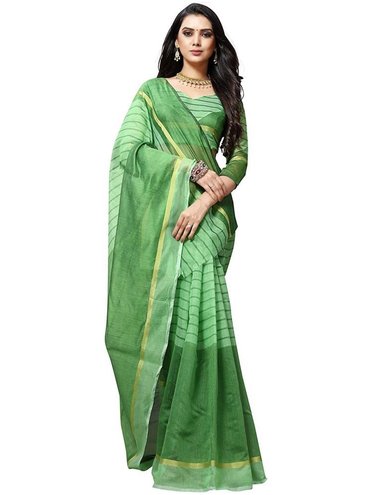     			Samai Cotton Silk Striped Saree With Blouse Piece - Light Green ( Pack of 1 )