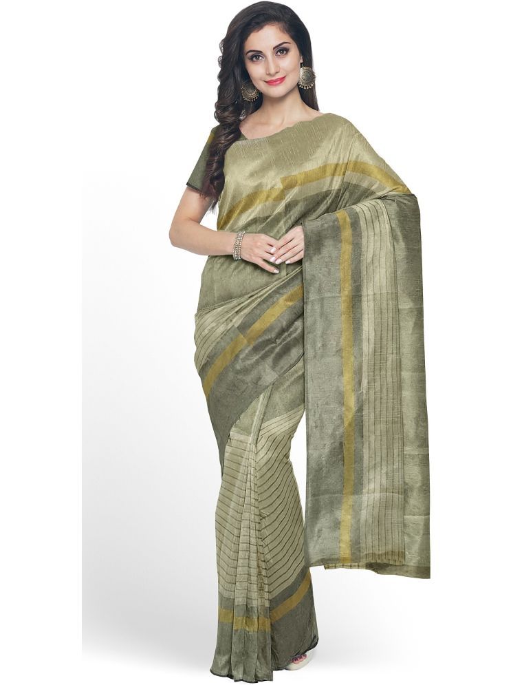     			Samai Cotton Silk Striped Saree With Blouse Piece - Grey ( Pack of 1 )