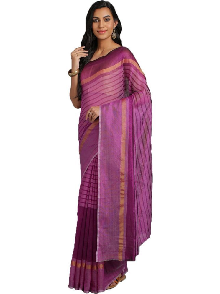     			Samai Cotton Silk Striped Saree With Blouse Piece - Pink ( Pack of 1 )