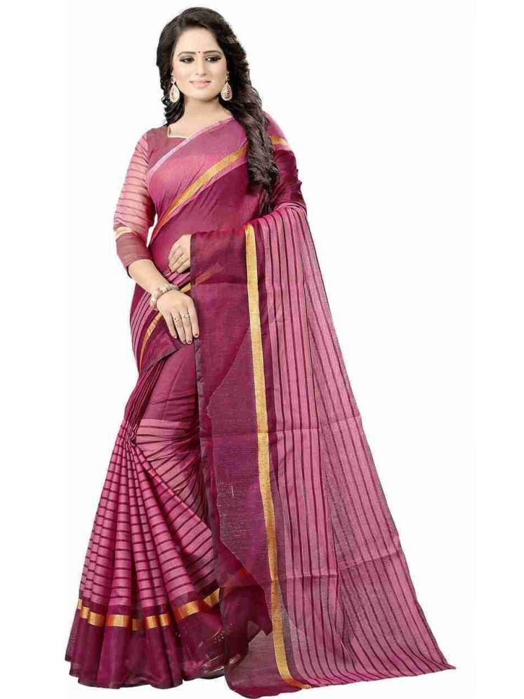     			Samai Cotton Silk Striped Saree With Blouse Piece - Wine ( Pack of 1 )