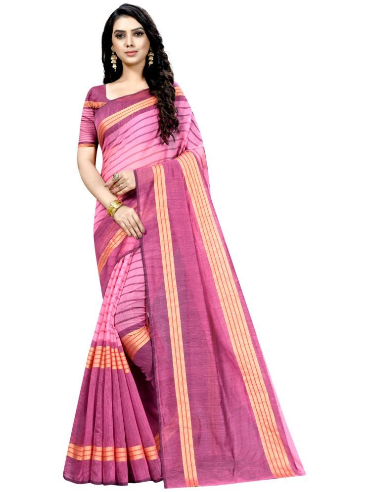     			Samai Cotton Silk Striped Saree With Blouse Piece - Orange ( Pack of 1 )