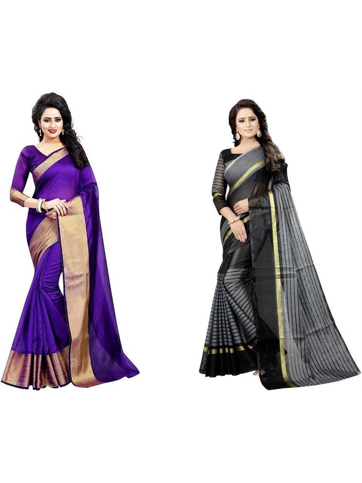     			Samai Cotton Silk Striped Saree With Blouse Piece - Multicolor3 ( Pack of 2 )