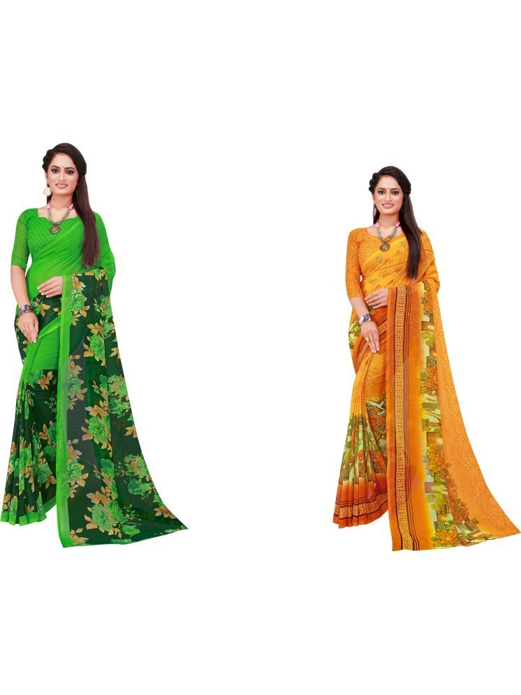     			Samai Georgette Printed Saree With Blouse Piece - Multicolor9 ( Pack of 2 )